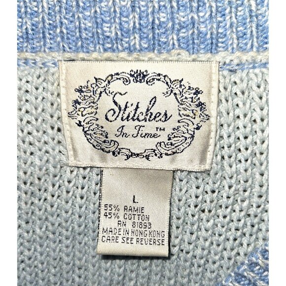 Vintage Stitches In Time Blue Open Knit Cardigan Cottagecore Womens Large - Picture 3 of 5